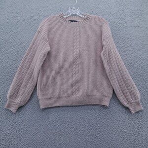 T Tahari Womens Wool Blend Balloon Sleeve Sweater X-Small Pink Cable Knit‎ Soft